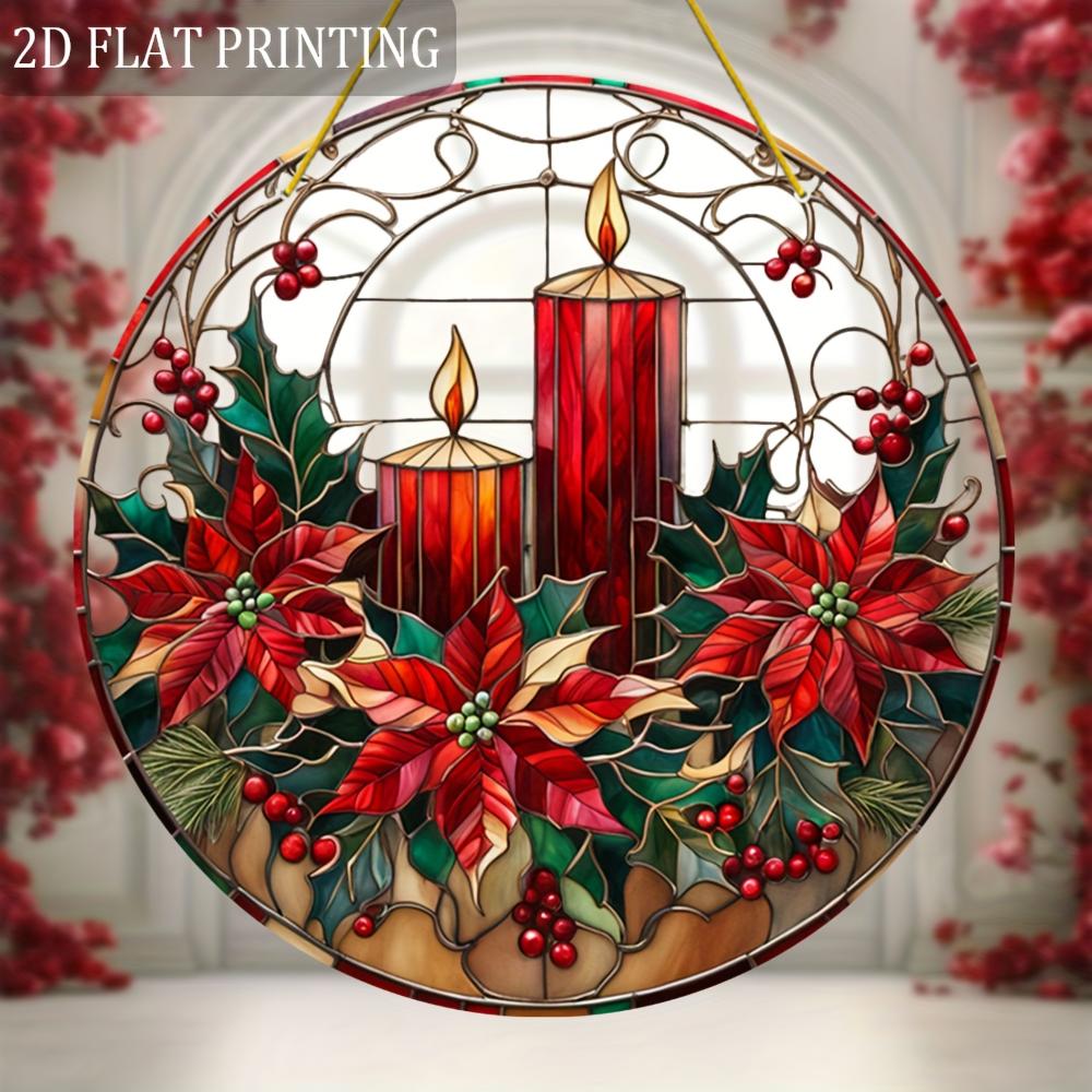 2D plochá akrylová halloweenská vánoční poinsettia dekorace vánoční lapač slunce (8 "x 8"), barevný svícnový přívěsek k zavěšení do okna