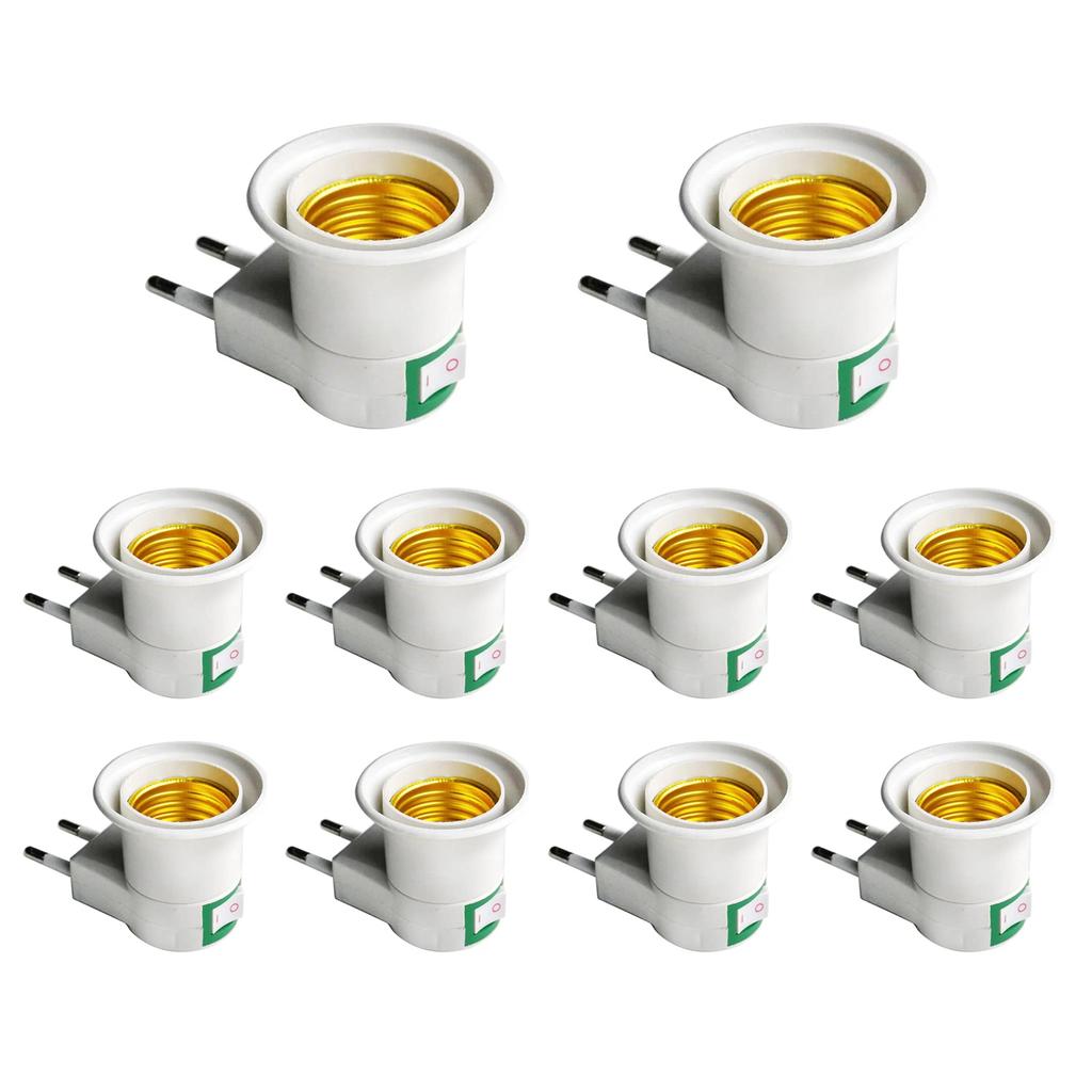 1/10PCS E27 Lamp Socket Adapter with Switch EU Plug Plastic Standard Screw-in Socket Outlet Converter Bulbs for Home