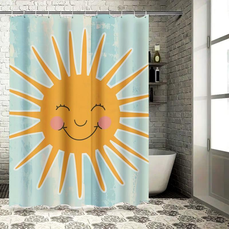 Smiling Sun Design Waterproof Shower Curtain for Bathroom Decor, High-Quality Material  Perfect for Modern Bathrooms