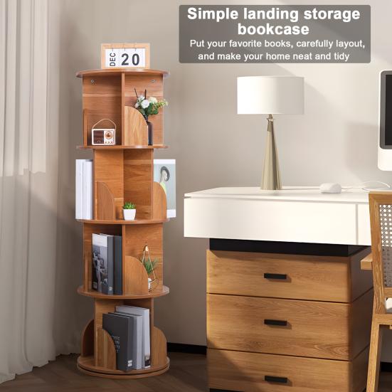 Spinning Bookshelf 360 Rotation Display 4 Tier Floor Standing Bookcase Small Corner Bookcase for Small Space Kids Room Book Storage Organizer