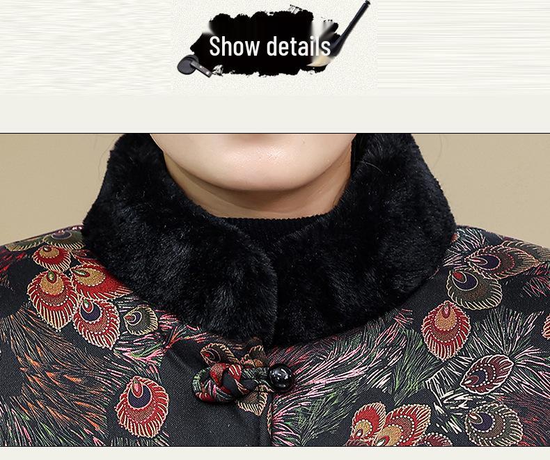 Thickened Winter Cotton Jacket for Elderly Women, Warm Coat with Fleece Lining