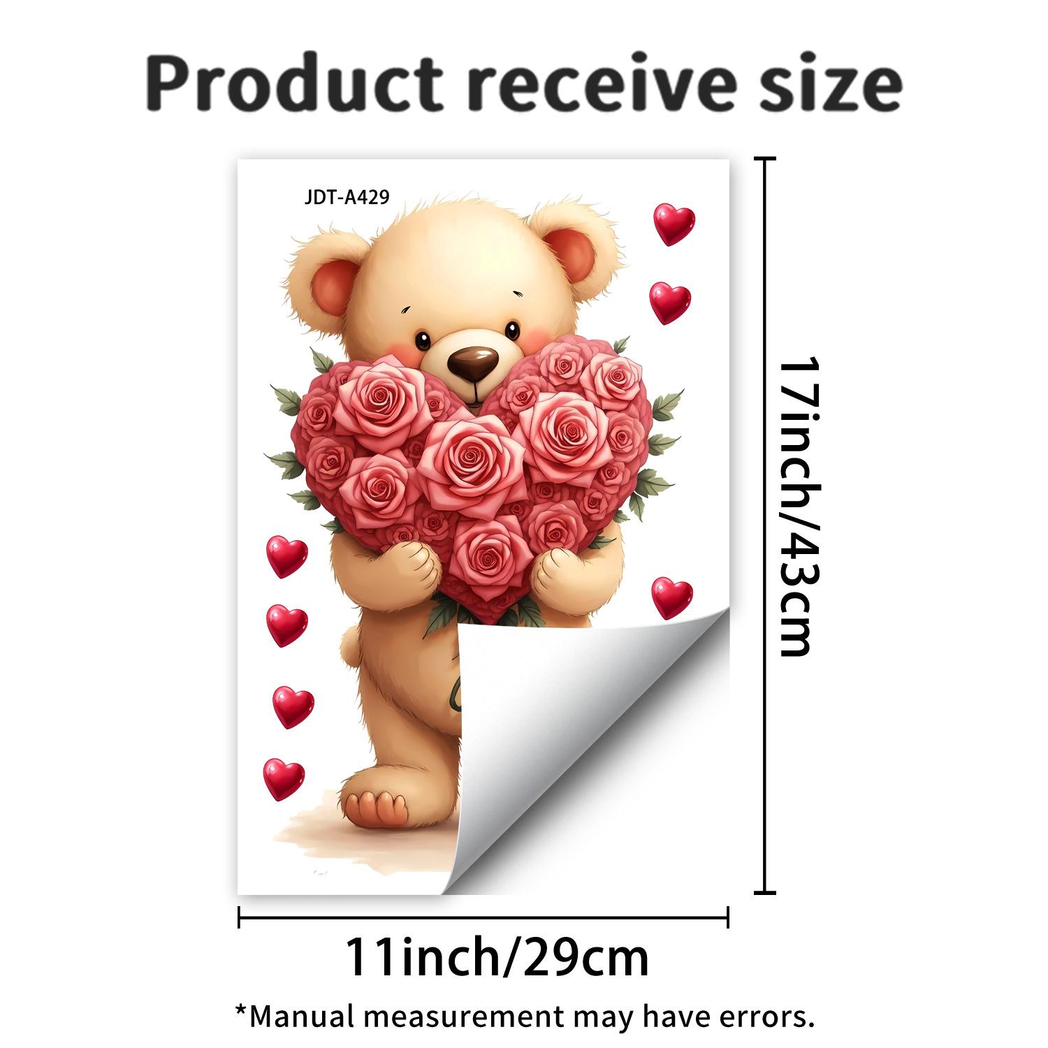 

Cartoon Cute Teddy Bear with Roses and Hearts Static Cling Window Stickers No Glue for Bedroom Living Room Study Decor 29x43cm різнокольоровий