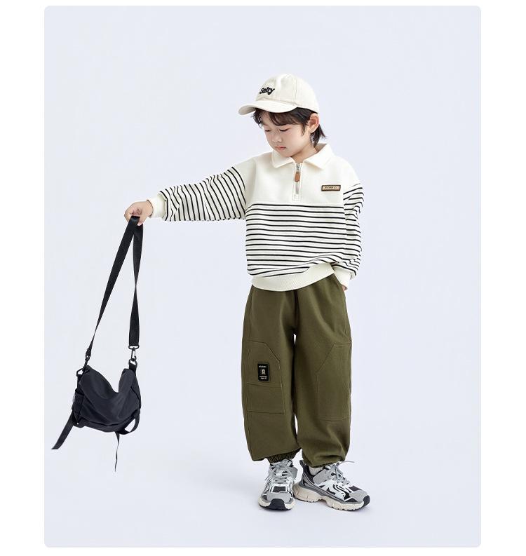 Pojkars 2025 Höst Koreansk Stil Lediga Mjukisbyxor: Trendig, Stilfull, Lös passform med uppvikt design