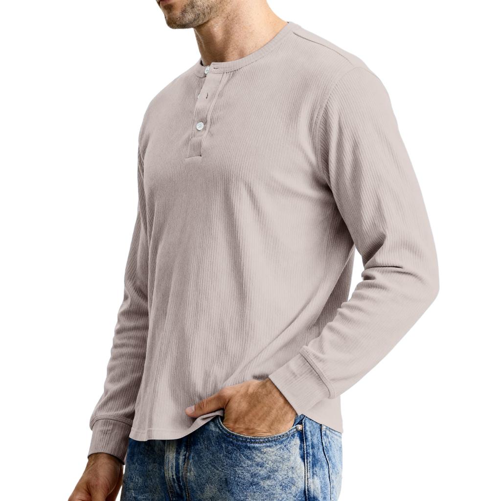 Men's Casual Knit Button-Up Long-Sleeve Shirt