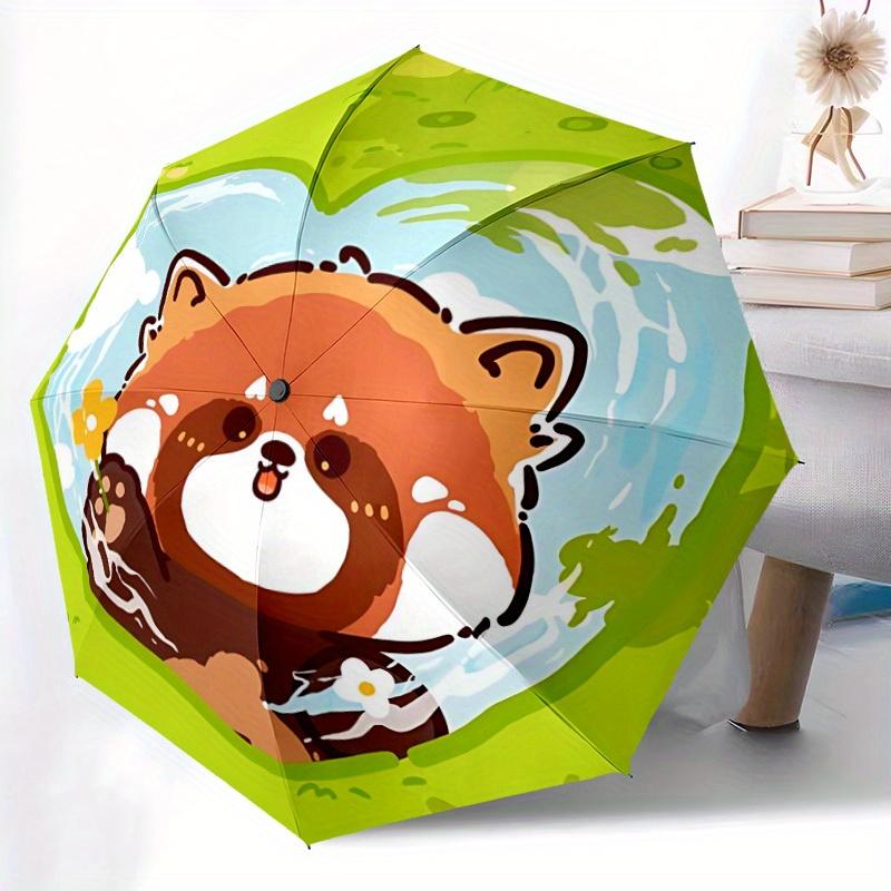 1pc Red Panda, Flower Automatic Open/close Folding Umbrella, Compact Portable Travel Umbrella, Perfect Birthday/Christmas, Cute Umbrella, Du