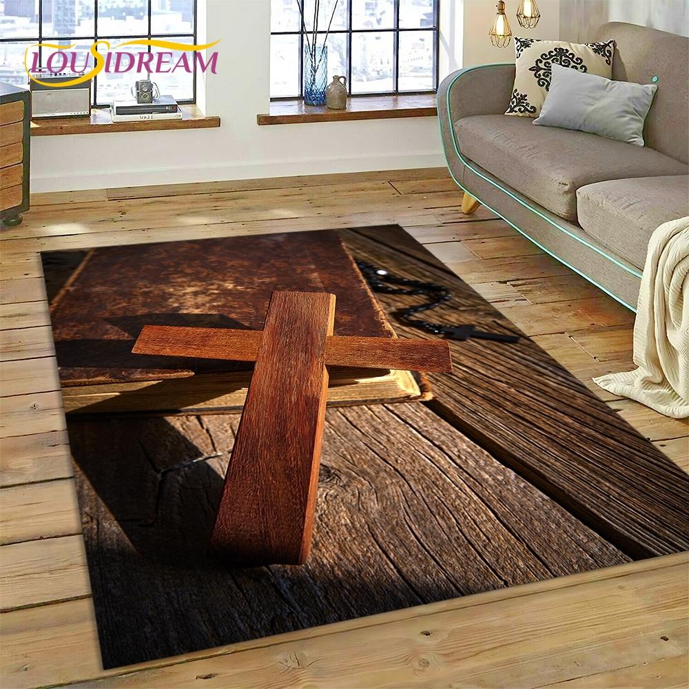 New 3D Pray Holy Bible Cross Jesus Carpet for Living Room Bedroom Home Decor,Floor Mat Non-slip Decoration for Sofa Doormat Gift