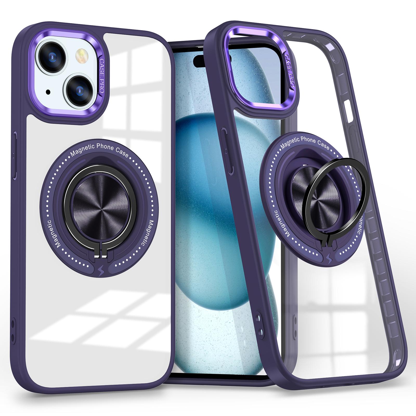 

For iPhone 15 Case Compatible with MagSafe PC+TPU Kickstand Transparent Phone Cover Dark Purple