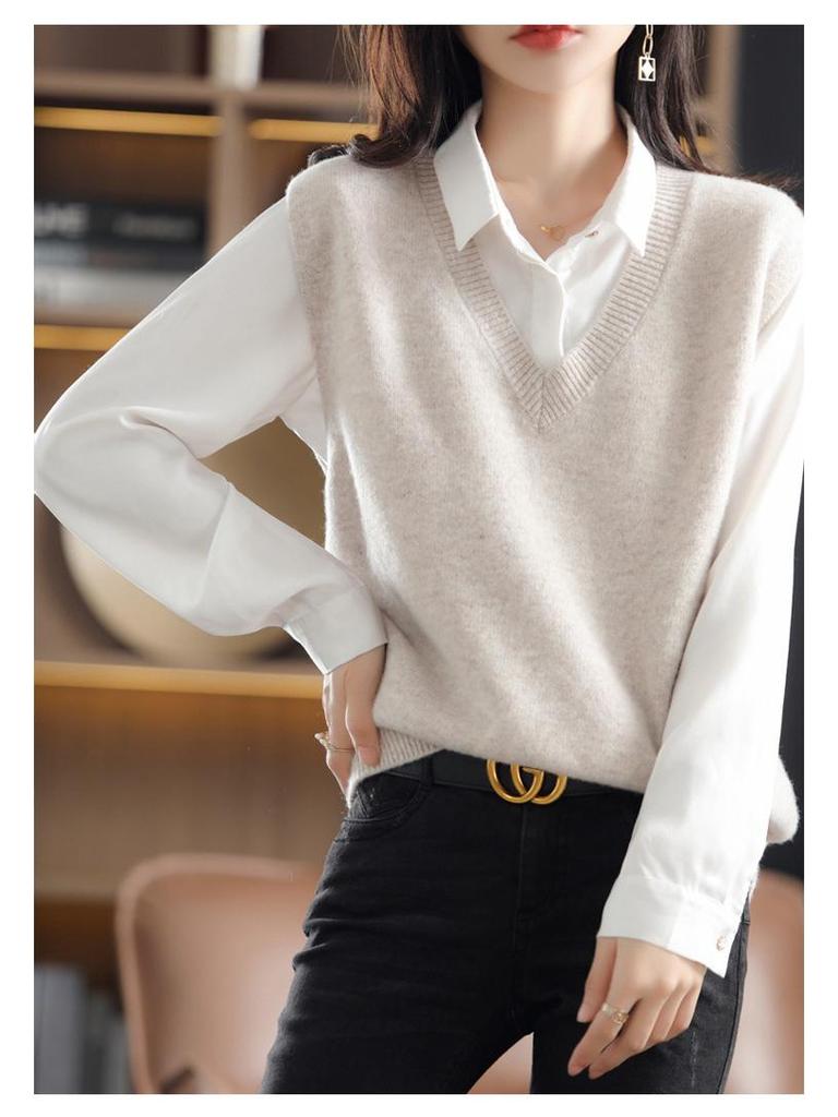Women's V-Neck Knitted Vest Sweater - Spring/Autumn 2025 Collection, Sleeveless Outerwear