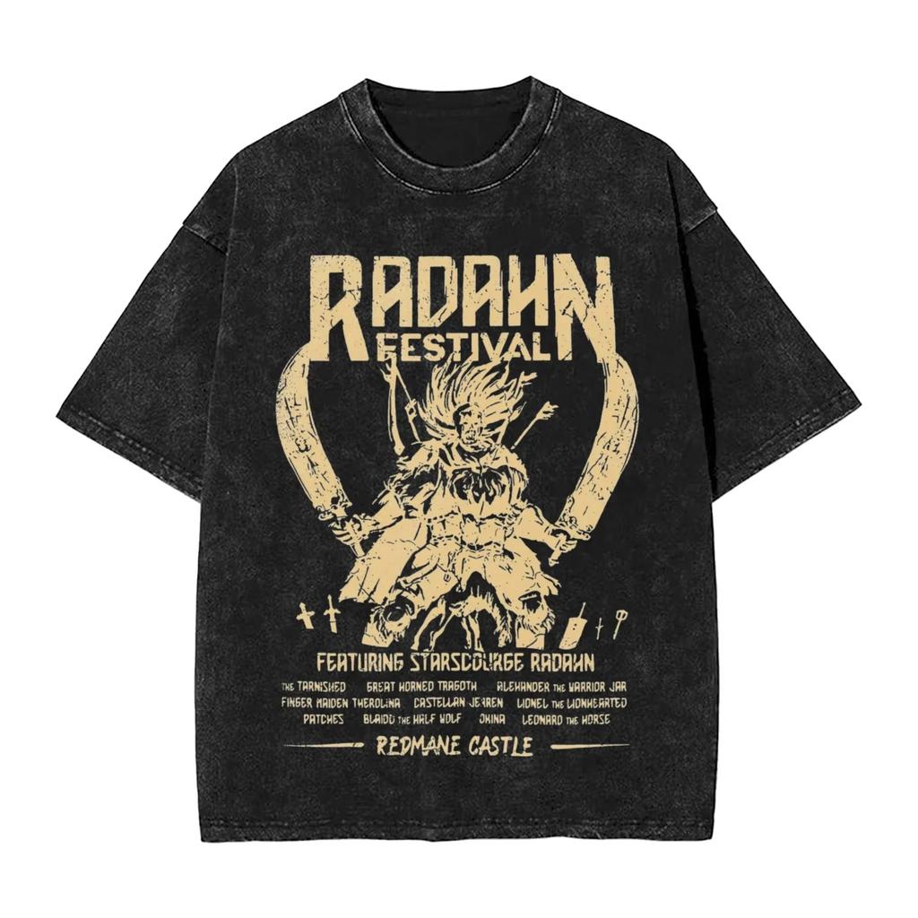 R-Rings Radahn E-Eldening Washed T Shirts Streetwear Hip Hop Casual T-Shirt Tees for Men and Women Short Sleeve Harajuku Graphic