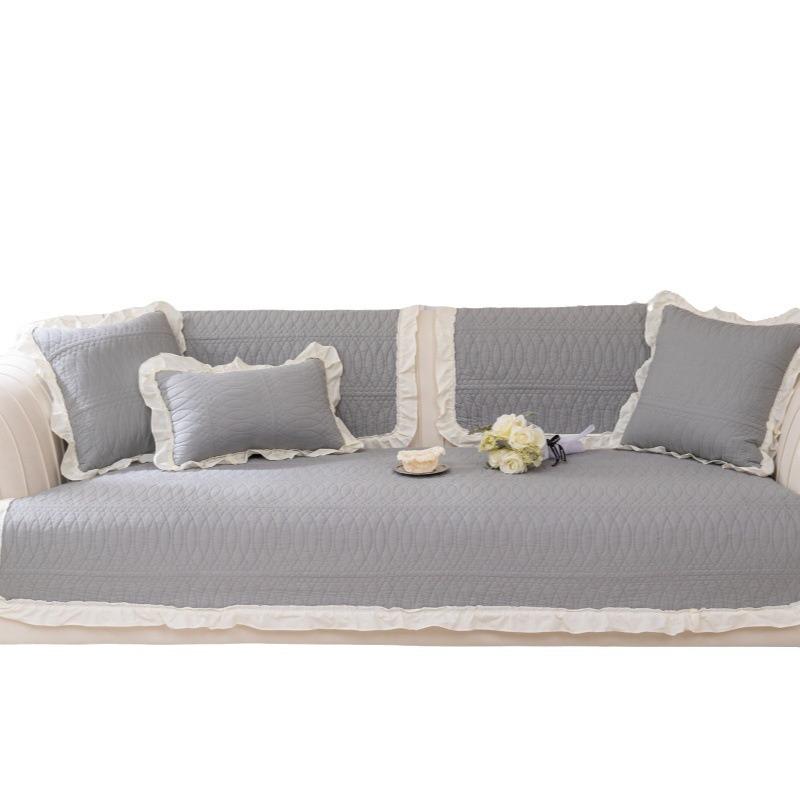 Pure Cotton Ruffle Edge Sofa Cushion Universal In All Seasons, Cotton Fabric Non-Slip Seat Cushion Cover Cloth, Simple Modern Sofa Cover