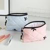 Cute Makeup Pouch for Lipstick Earphones Sanitary Napkin Tampon Storage Bag Wallet Quilted Bow Cosmetic Bag with Bow Pendant