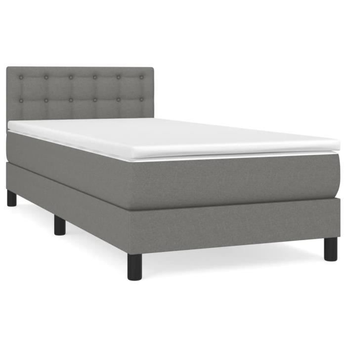 3140354 vidaXL Lit à sommier tapissier avec matelas Gris foncé 100x200cm Tissu