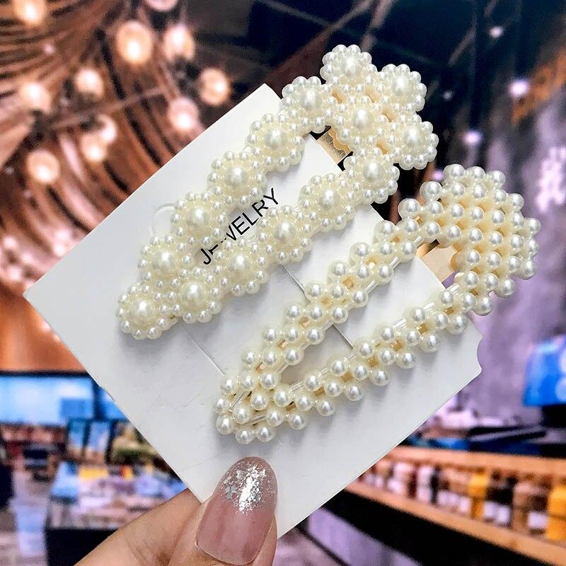 New Korean Pearl Hair Clip For Women Girls Geometric Hairpin Barrettes Braided Pearl Side Clip Headwear Fashion Hair Accessories