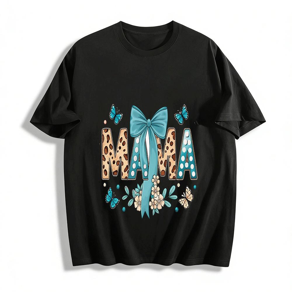 Leopard Polka Dot MAMA Print Bow Butterfly Casual Top Pure cotton T-shirt XXS