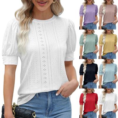 Damenmode Lässige Oberteile Puffärmel Locker Sommer Kurzarm T-Shirt