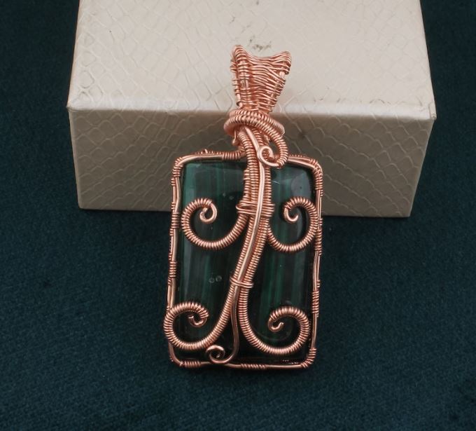 

Драгоценный камень-подвеска с малахитом, Кулон из медной проволоки, Ювелирные изделия из медной проволоки с покрытием из розового золота, Ювелирные изделия из малахитовой меди, Кулон ручной работы,
