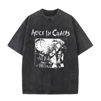 Limited Rock Band Alice In Chains Washed Vintage T Shirt Men Women Gothic Punk Pop Music T Shirts Men's Retro Oversized T-shirts