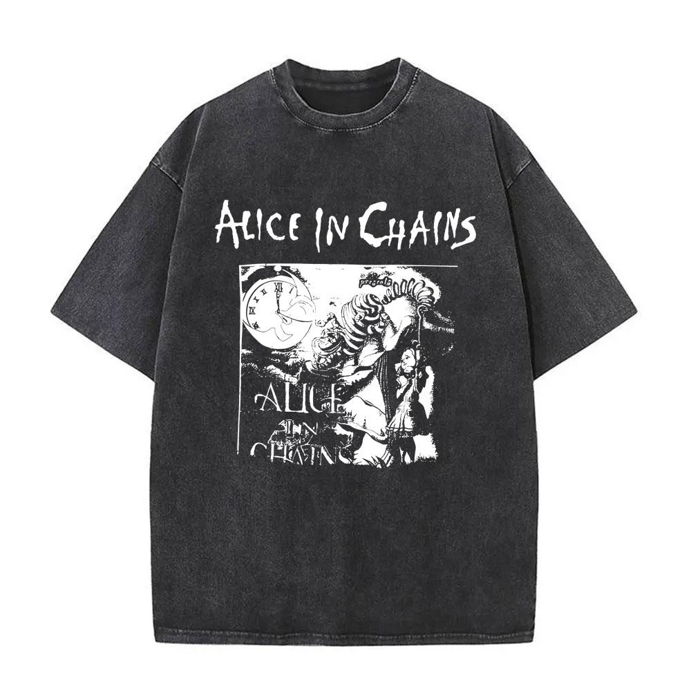 Limited Rock Band Alice in Chains Washed Vintage T Shirt Men Women Gothic Punk Pop Music T Shirts Men s Retro Oversized T-shirts S разноцветный
