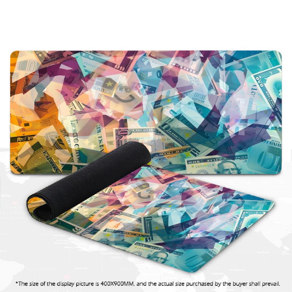 XXL Gaming Mouse Pad 100 Dollar Bill Gold Crypto Stock Neon Abstract Cash Print Anti Slip Rubber Desk Mat For Trader Gamers