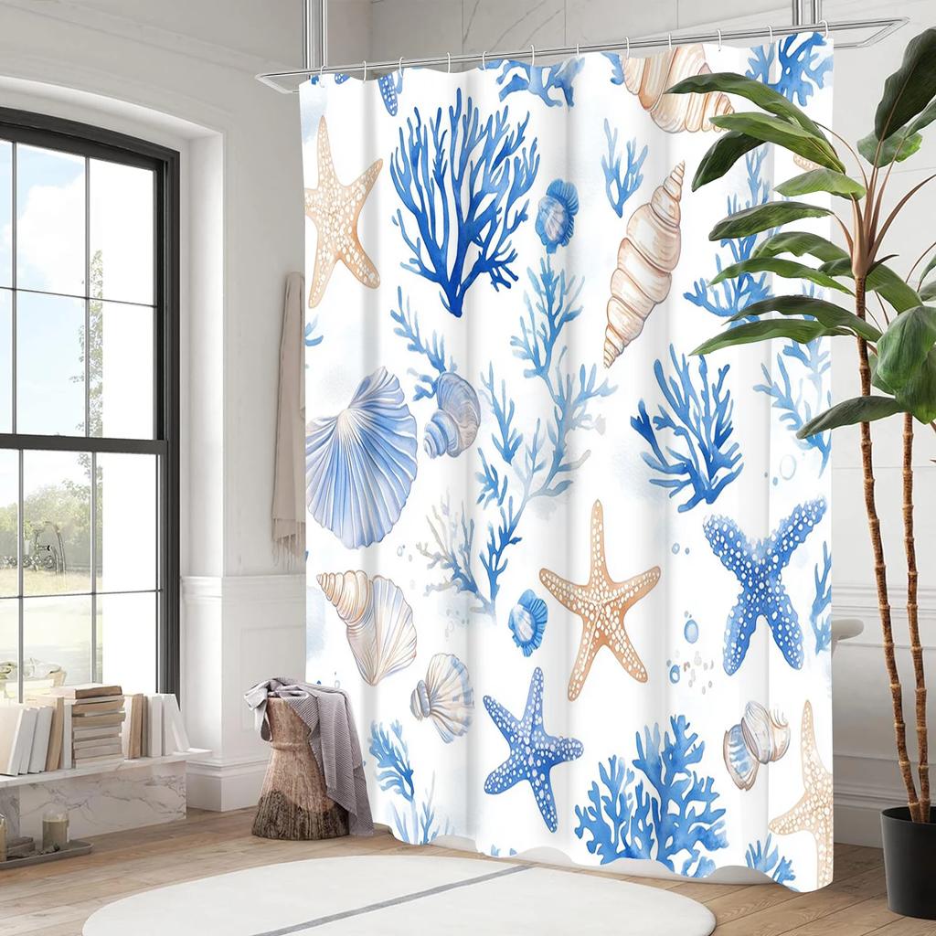 Cartoon Shell starfish Bathing Curtain Bathroom Shower Curtain Waterproof With 12 Hooks Home Deco
