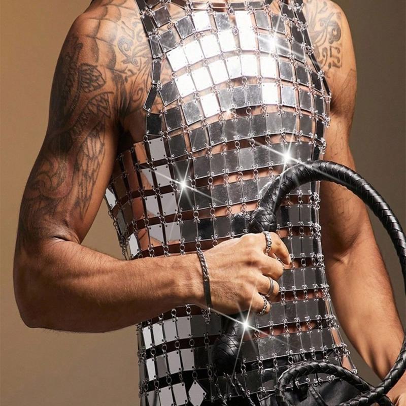 Metallic Mirror Tile Body Jewelry Top Open Grid Styling Accent for Festival Party Clubwear and Stage Styling Looks