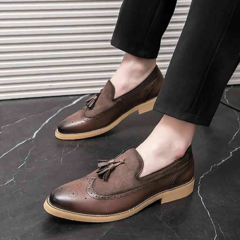 Zapatos Elegantes Formales de Moda Casual para Hombre Zapatos Elegantes Formales Mocasines Slip-on para Vestir de Noche Fiesta Borlas Zapatos de Cuero Zapatos de Boda