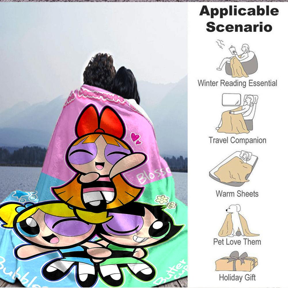1pc Powerpuff Girls Flannel Throw Blanket Lightweight Soft Warm All Season Blanket for Sofa, Bed, Travel,L1028144