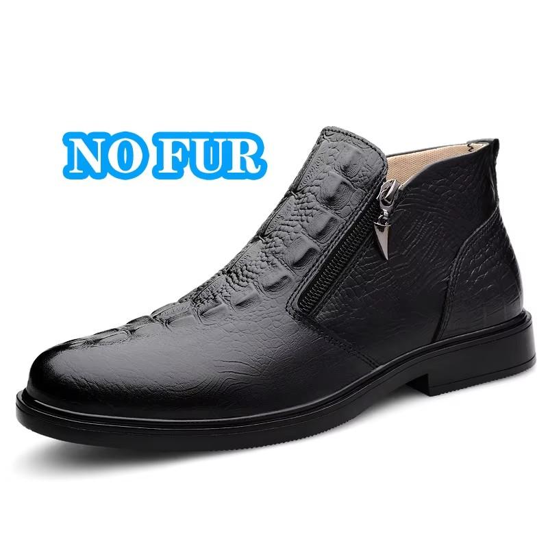 

Genuine Leather Men s Business Boots New Men Casual Shoes Stylish for Men Side Zipper Ankle Boots Men Winter Plush Snow Boots 38