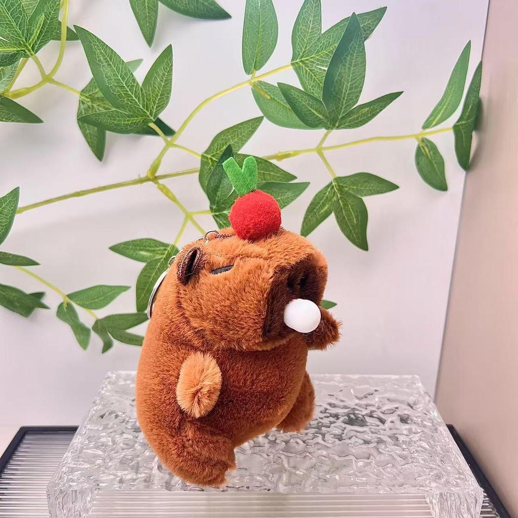 Hot Selling Turtle & Strawberry Hat Capybara Plush Doll Keychain Backpack Decoration