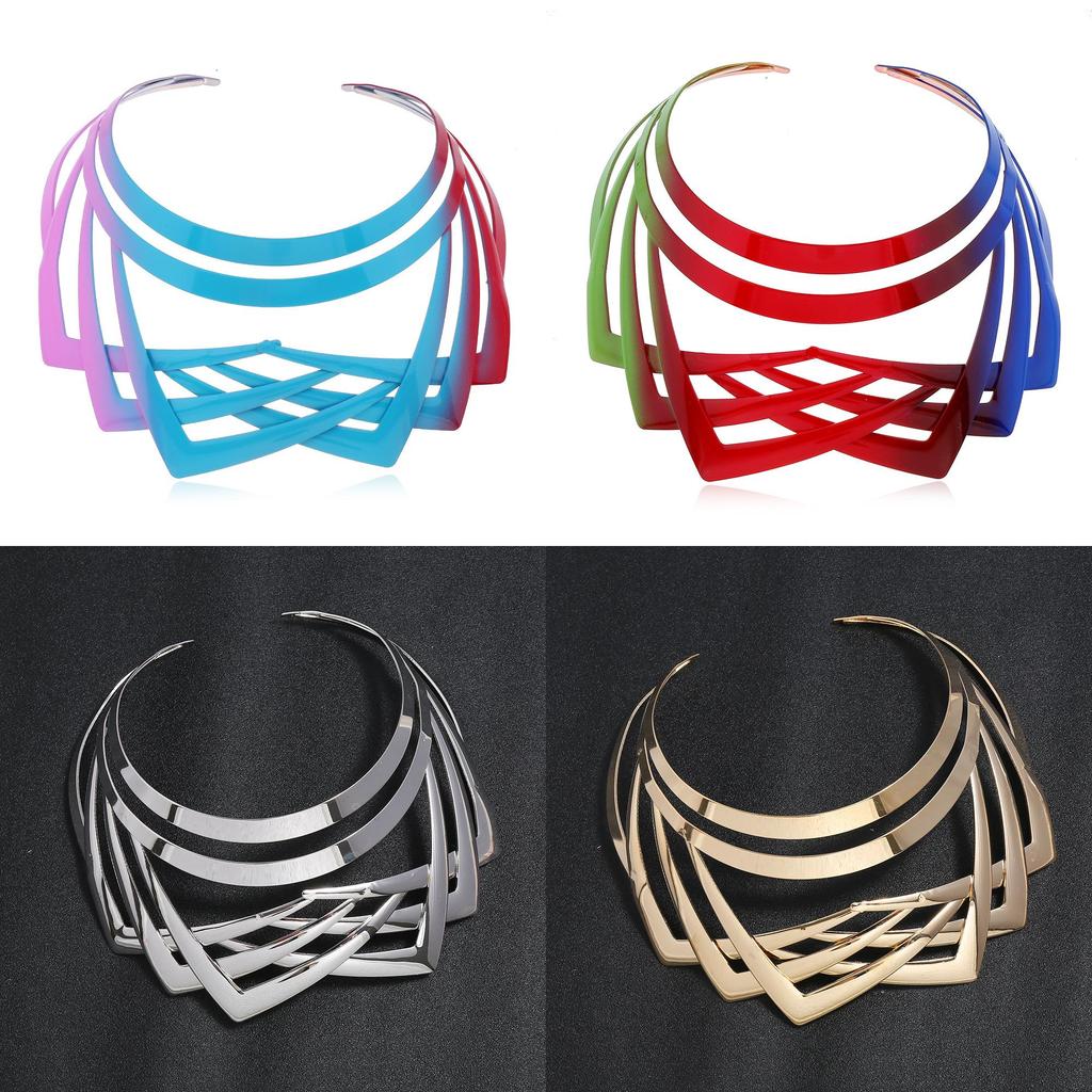 Geometric Metal Collar Necklace With Multilayer Chain For Trendy Women