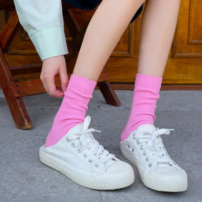 1254 Ribbed Women's Color Fashion Plain Cotton Socks