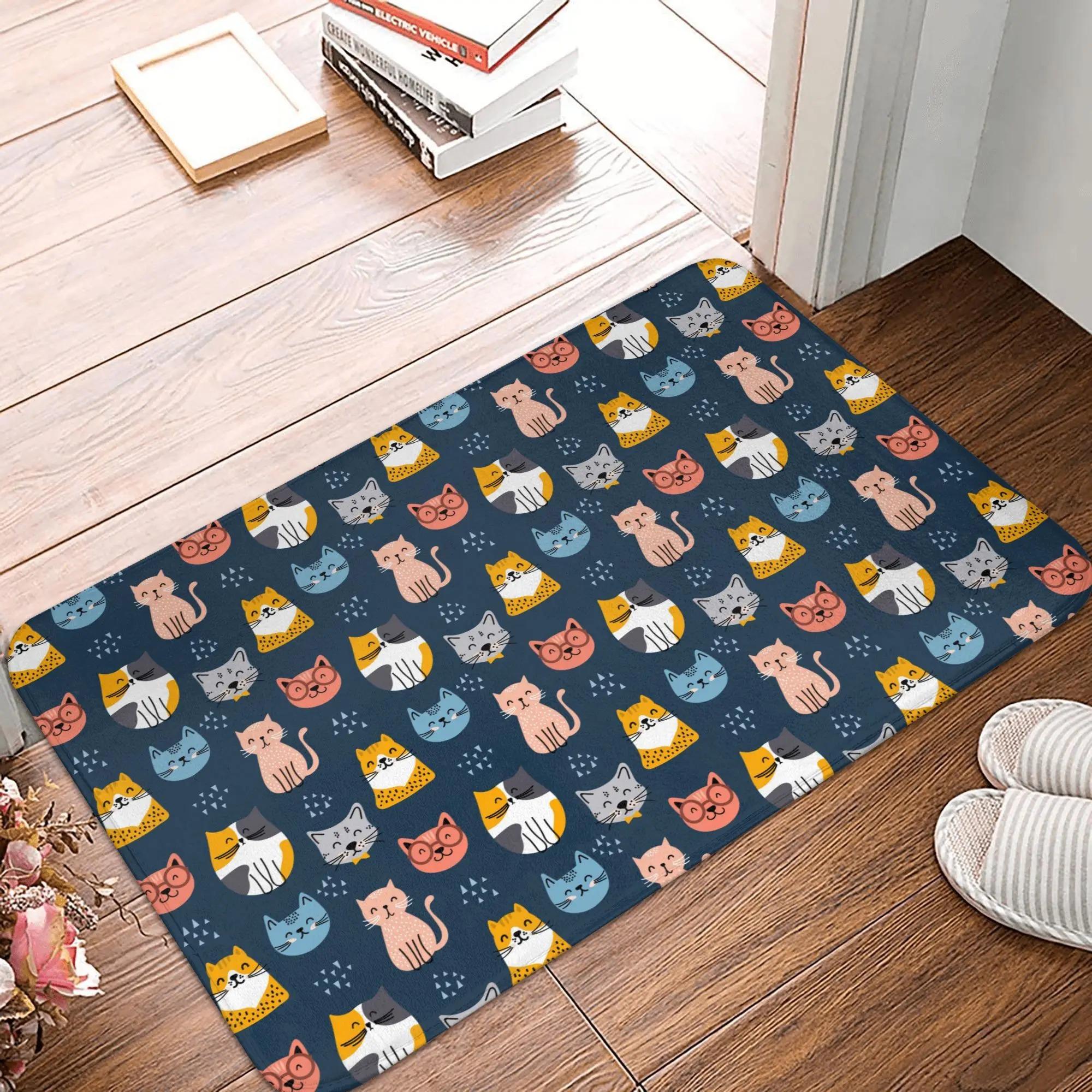 

Colorful Cartoon Kitten Entrance Carpet Cute Animal Mat Bedroom Kitchen Balcony Anti Slip Door Mat Foyer Front Door Mat 30x50cm