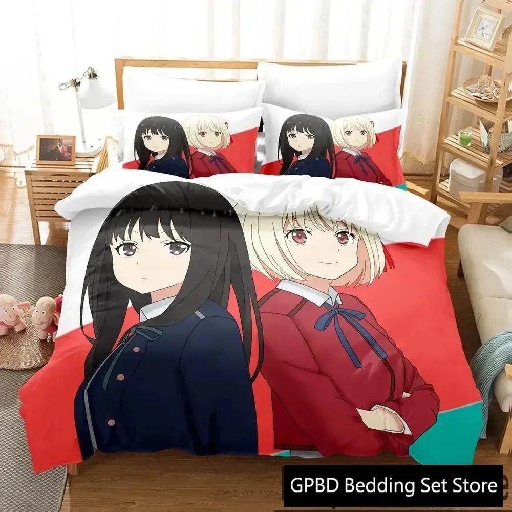 3D Print Anime Lycoris Recoil Comfortable Duvet Quilt Cover Pillowcase Bedding Set Children Bedroom Decoration Home Textile