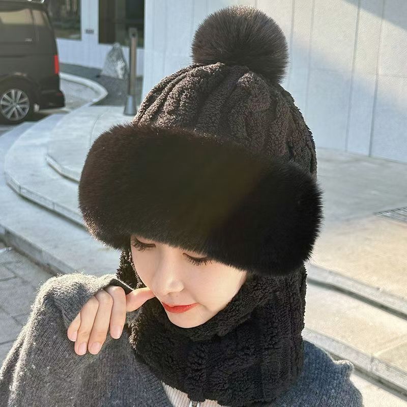 Hat Women's Winter Cycling Mask Full Face Pullover Hat Windproof Scarf Fleece Ear Protector Head Cover Warm Integrated Hat