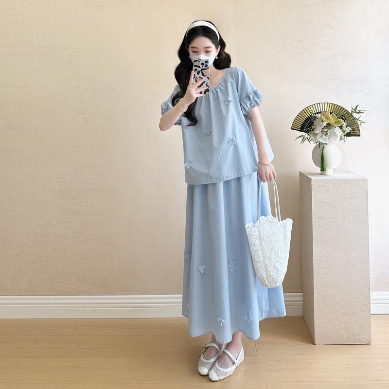 2026 Summer Korean Style Maternity Set: Adjustable Skirt & Top 2XL