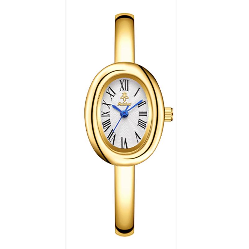 Yalalusi Золотые Винтажные Женские Минималистичные Кварцевые Овальные Часы-Браслет