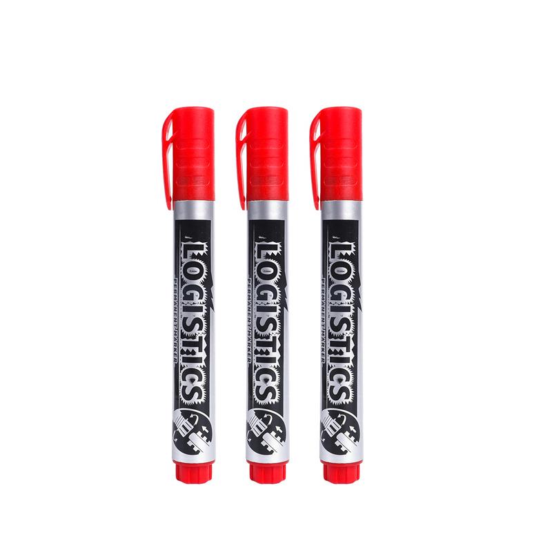 

3pcs Large-Capacity Marker Set-Black Red Blue & Black Waterproof Quick-Drying Non-Fading Large-Size Head Logistics Marker Pens