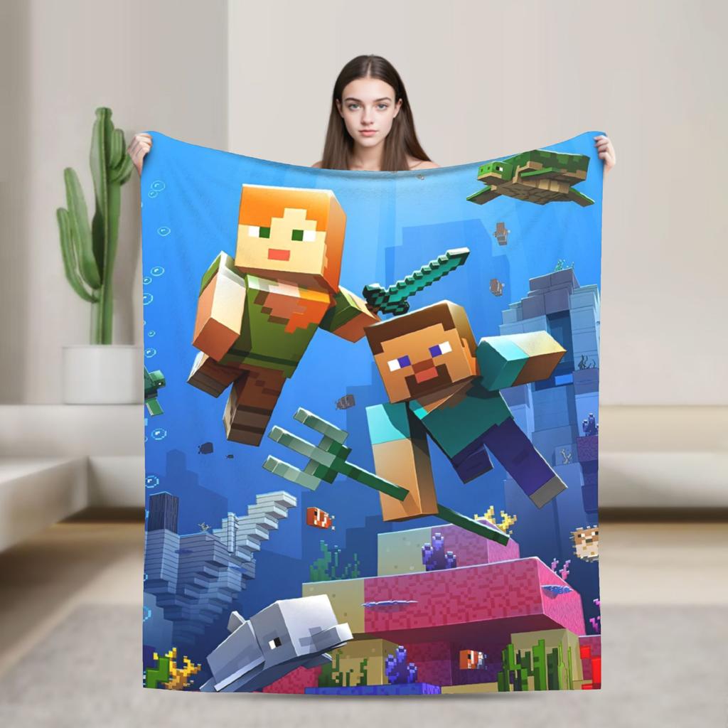National Game Anime Flannel Throw Blanket Pixel Games Cartoon for Bedroom Knitted Blanket Outdoor Soft Breathable