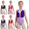 Dívčí trikot bez rukávů Třpytivé kamínky Síťovaná patchworková barevná bloková gymnastika krasobruslení Kostým