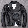 Spring Classical Motorcycle Oblique Zipper Jackets Men Leather Natural Calf Skin Thick Slim Cowhide Moto Biker Man