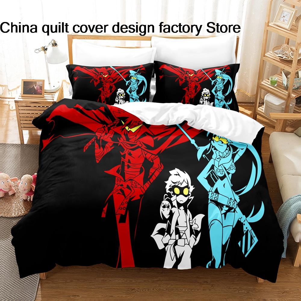 Bed linen 3Pcs Gurren Lagann Anime Bedding Set 3D Print Kamina Mecha Duvet Cover Pillowcases for Teens Fans Room Decor Gift