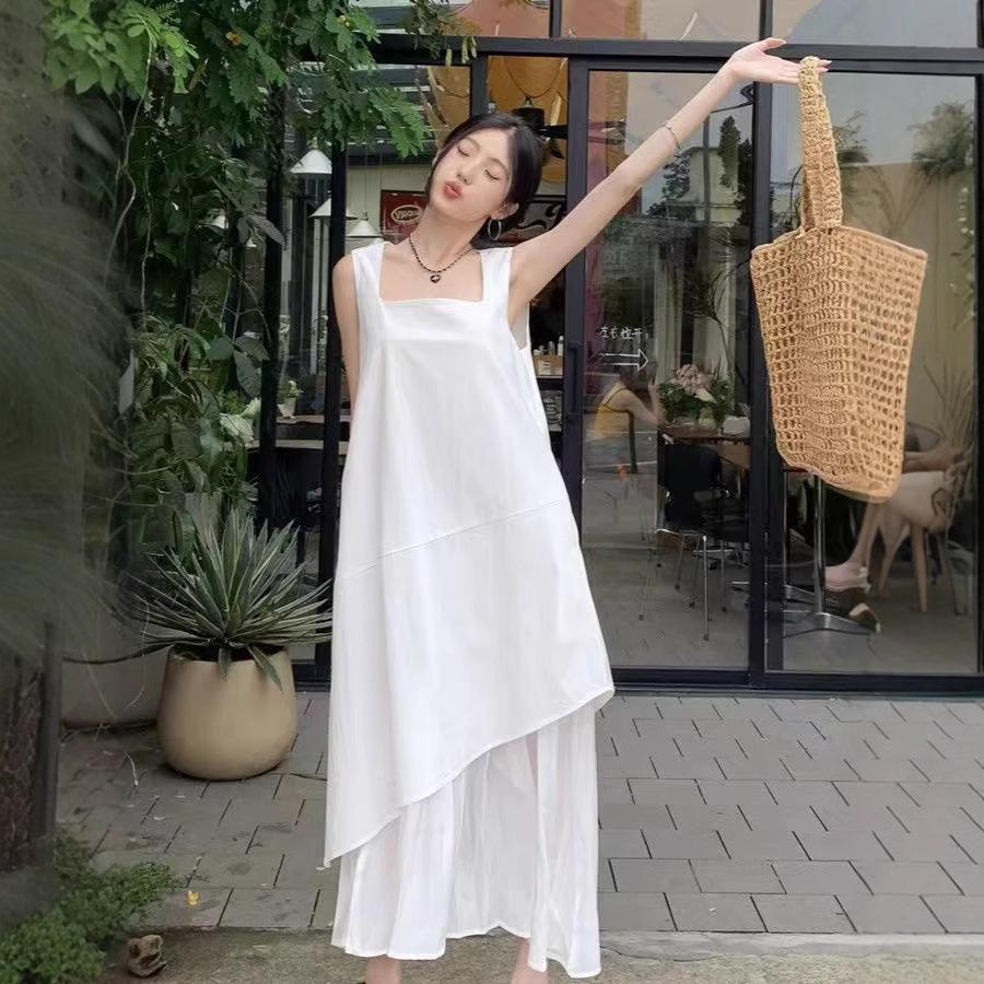 White suspender vest dress children's summer new small French temperament seaside vacation dress