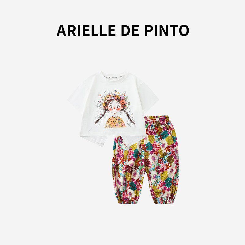 French Arielle De Pinto Girls  2026 Summer New Fashion Printed Pattern Casual Two-Piece Set Image color 90