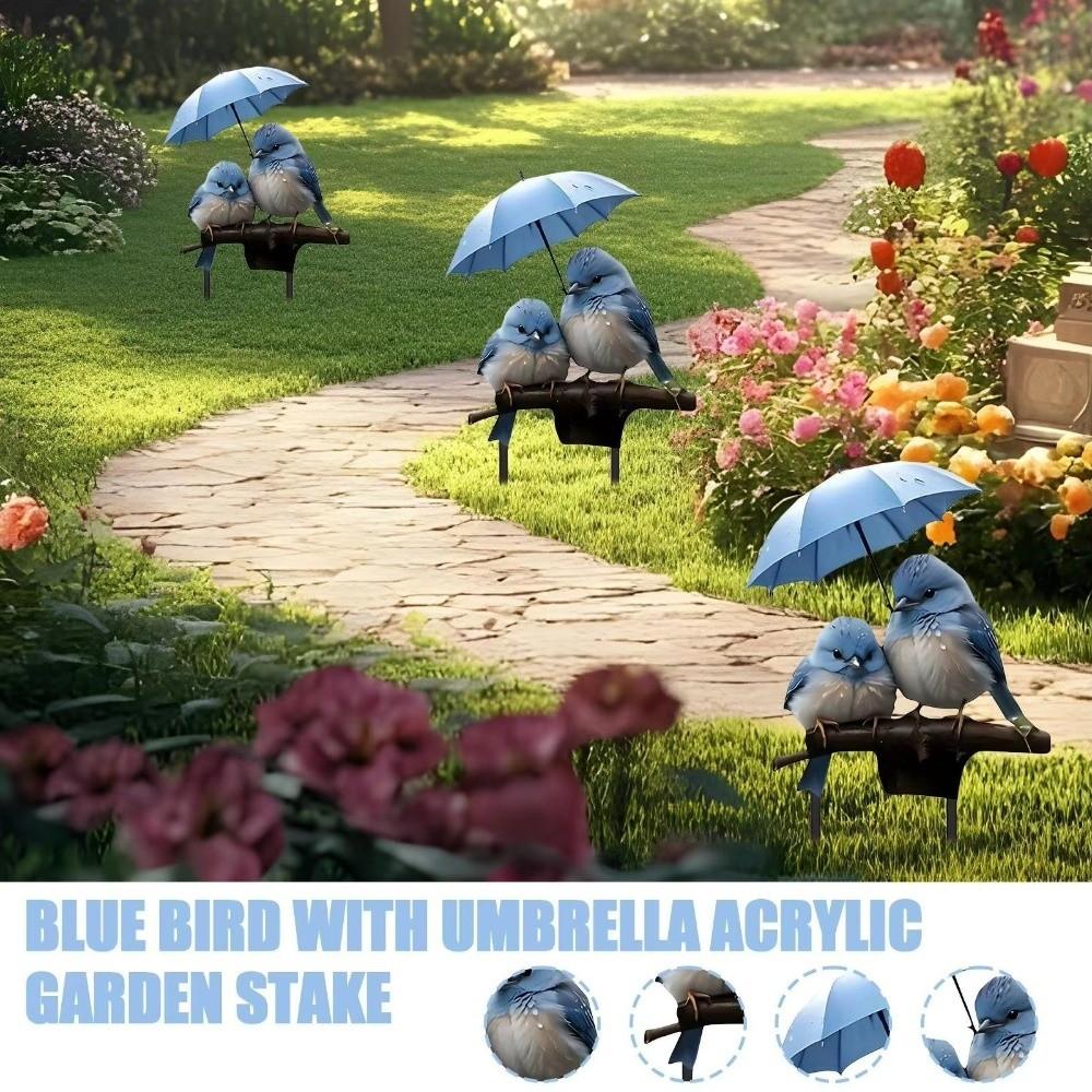 2D Flat Design Blue Bird Garden Figurine Umbrella Decor Acrylic Yard Ornament Garden Stake