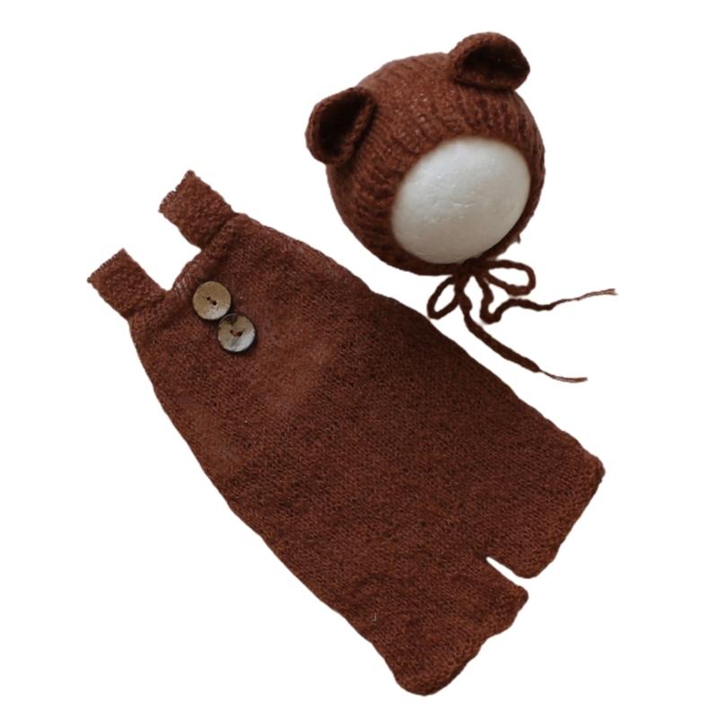 

Baby Photography Props Bear Hat Costume Newborns Photo Props Baby Photoshoot Beanie Infant Photo Suit Crochet Jumpsuit шоколадный