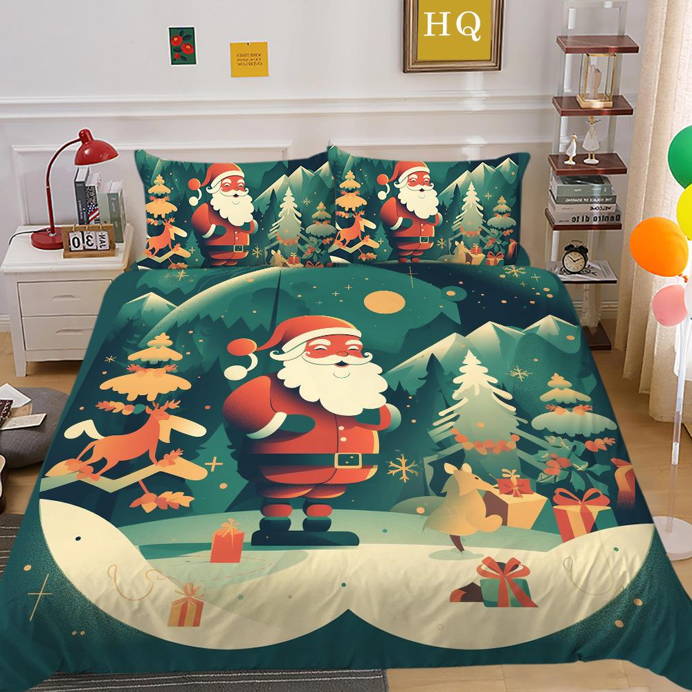 Supermarket Go Unisex Santa Claus 3D Printed Polyester Pillowcase Quilt Cover Two Or Three Piece Set