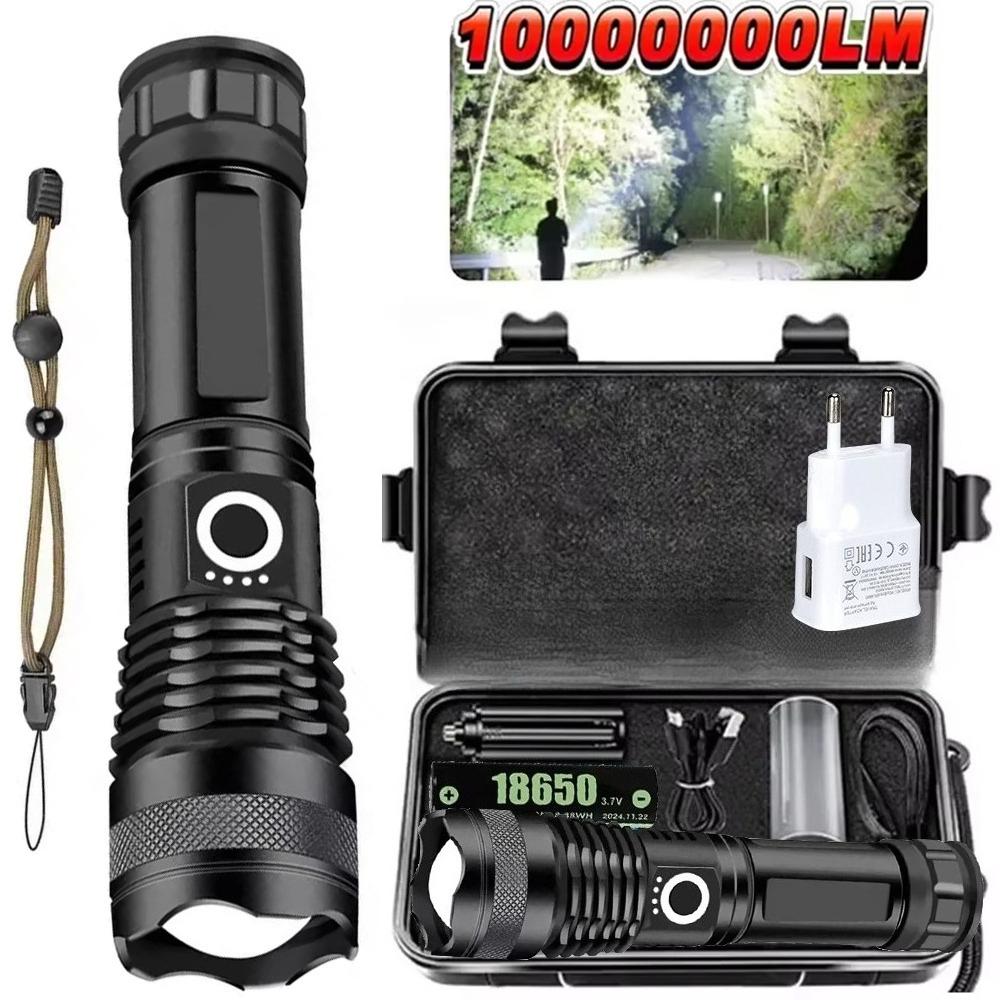 High Power LED Flashlight Rechargeable 5 Mode Aluminum Alloy Telescopic Zoom Torch Tactical Lamp for Outdoor Camping Fishing