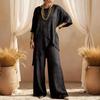 2026 summer European and American cross-border Amazon two-piece women's clothing cotton and linen sleeves loose casual irregular hem set