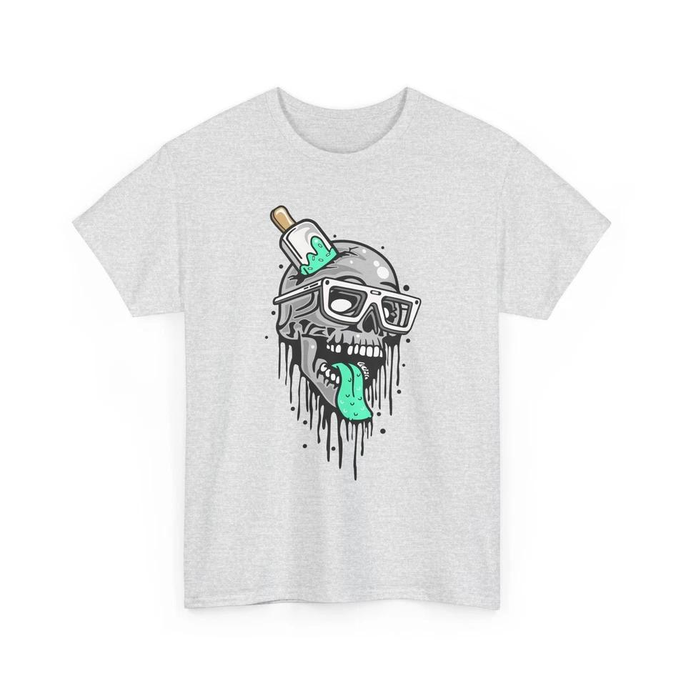 

Melting Skull with Popsicle Tee | Dripping Ice Cream Graphic, Cotton T-Shirt S