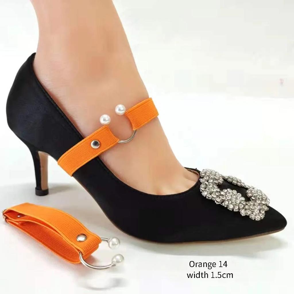 New 1.5CM Width High Heels Shoelaces Women Elastic Laces Heel Shoes Belt U-shaped Pearl Buckle No Tie Shoelace Shoe Accessories